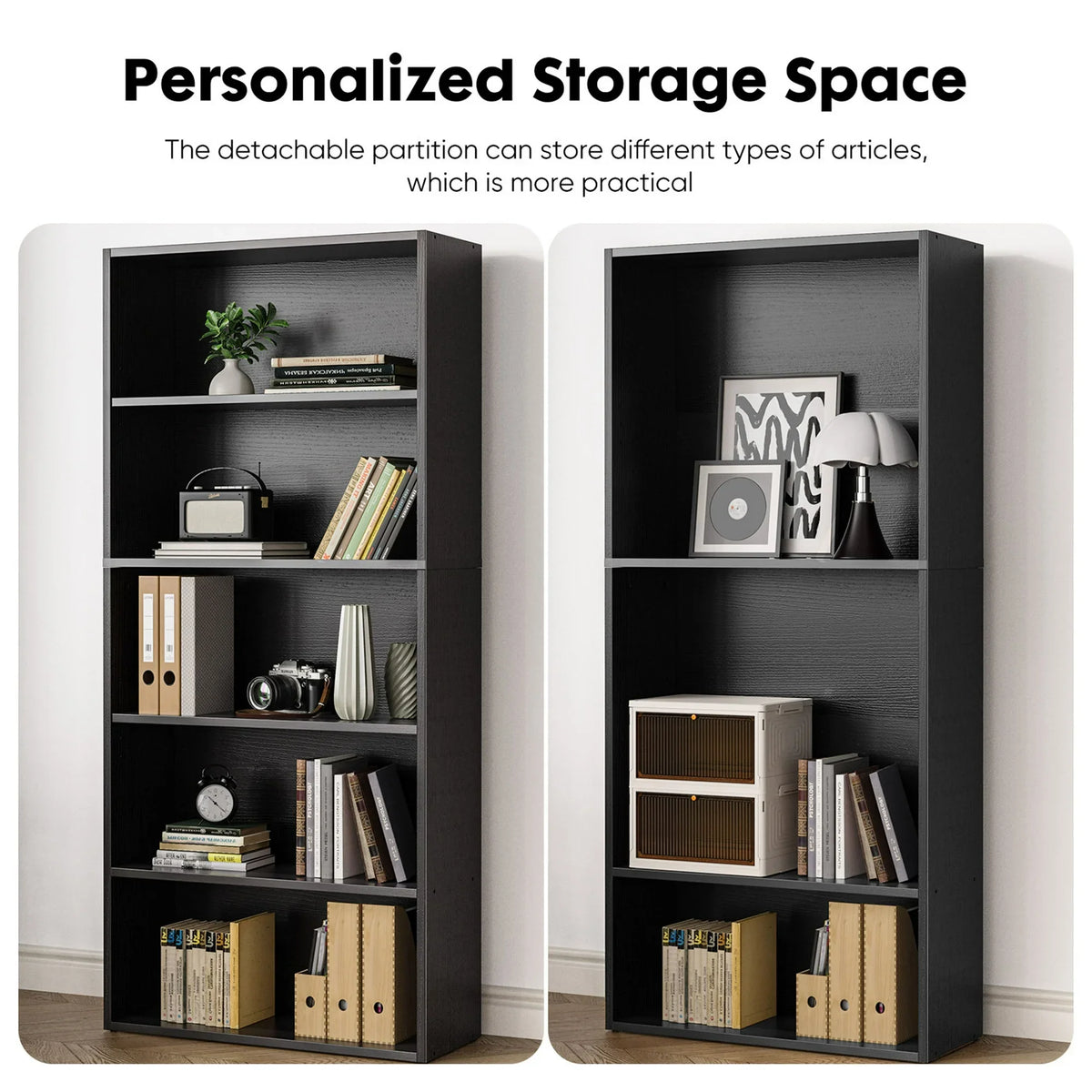ZUNMOS 5 Shelf Bookcase, 53 Inch Tall Open Industrial Standing Bookshelf Large Storage for Home Office, Living Room, Bed Room, Black