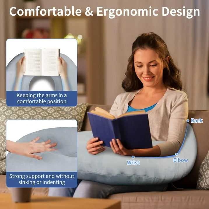 Sentryse Reading Pillow for Gaming, Lap Desk Pillow for Sitting in Bed or Sofa, Compact Arm Support Pillow for Reading, Playing or Crocheting, Grey