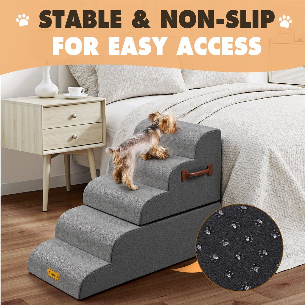 Gimars 5-Step Extra Wide Dog Stairs with 33D High-Density Foam, Non-Slip Pet Steps for Small and Medium Dogs, Removable Washable Cover, Easy to Clean