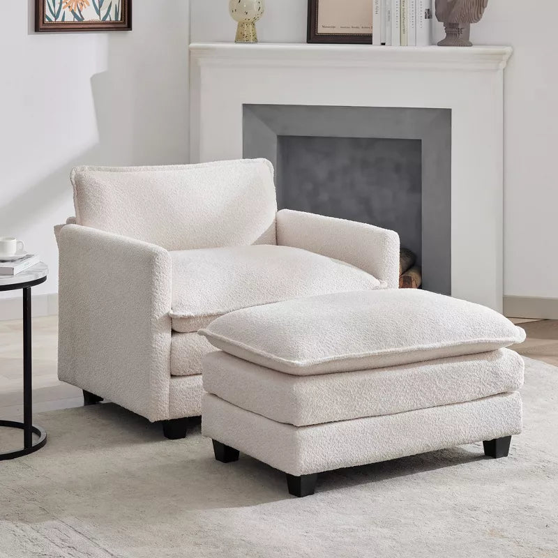 Hyleory 41.34  circle fleece Oversized Accent Chair, Sofa Chair with Ottoman and Large Seat , Modern Armchair for Bedroom Living Room