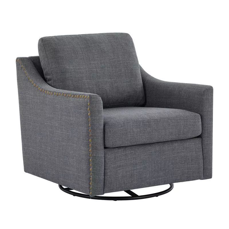 Hyleory Comfortable Linen Swivel Chair  Studded Accents, Smooth Rotation