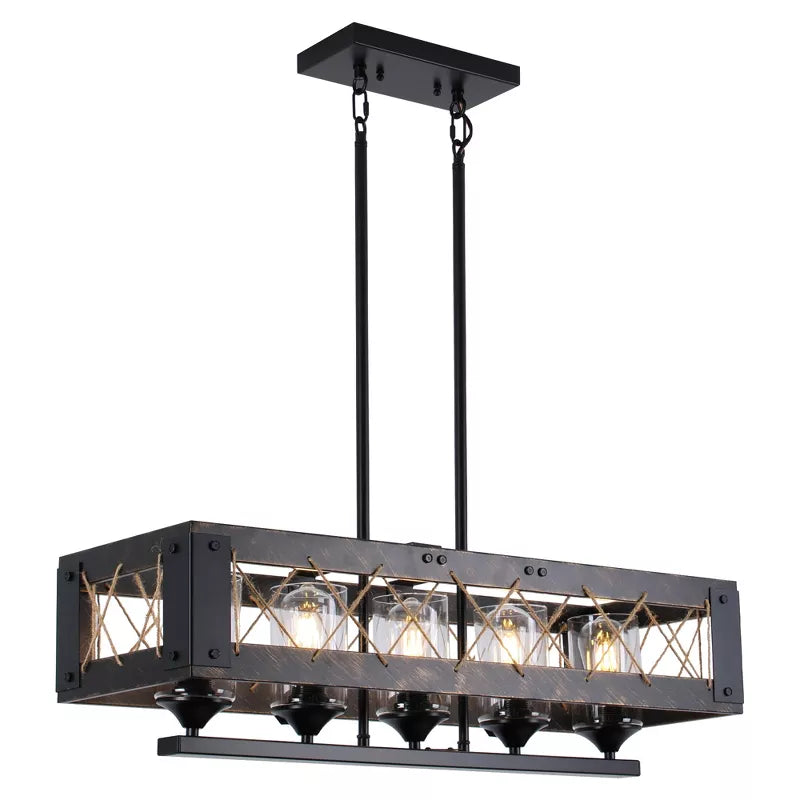 HBEZON 31.5  Pendant Light, 5 Light Height Adjustable Industrial Metal Chandelier for Kitchen Island, Dining Room, Foyer