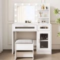 HYLEORY Vanity Desk with Mirror, Power Outlet and 10 Lights, Makeup Table with 3 Drawers, 3 Color Modes Available for Bedroom,White