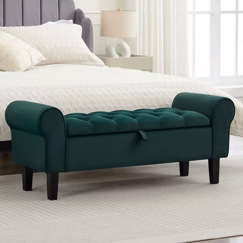 Hyleory Tufted Velvet Upholstered Storage Bench
