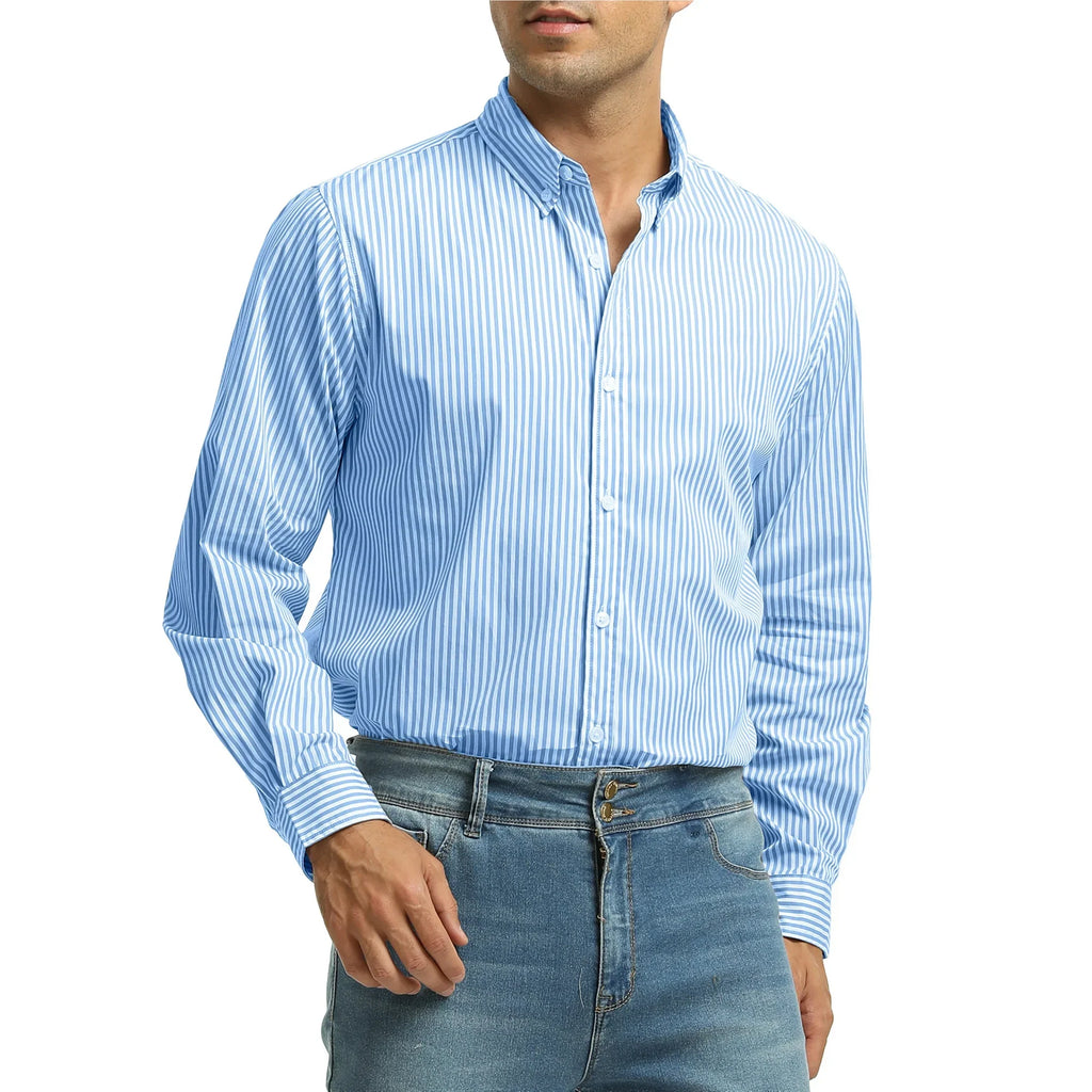 GENTS BLISS Men Dress Shirts Long Sleeve Stripe Shirts for Men Casual Business Button Down Men Shirts