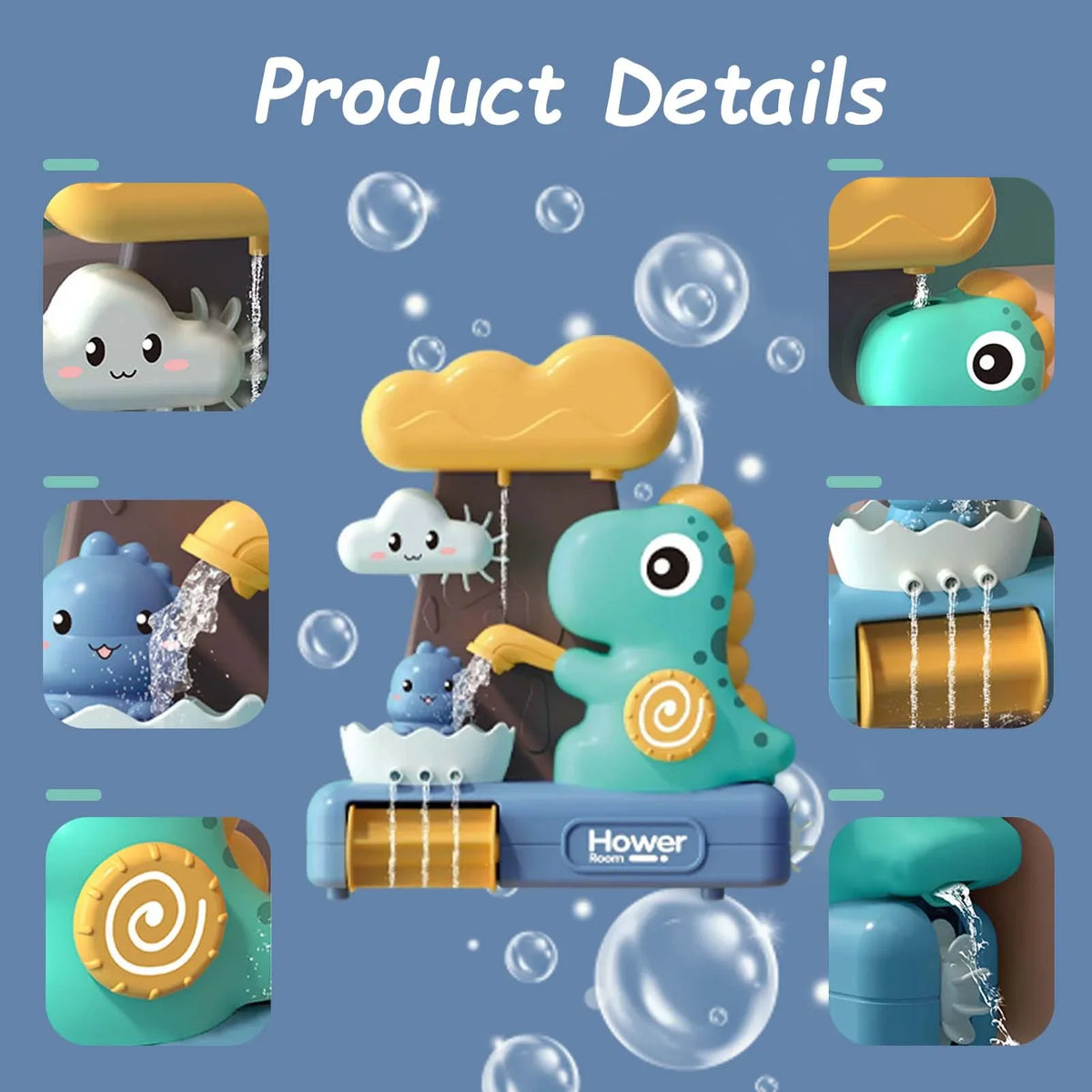 QXQ Baby Bath Toys 3 5, Dinosaur Bathtub Water Play Shower Toy for Toddlers Age 2 4, Fun Suction Cup Bath Toys for Kids Boys Girl Birthday (Ladle Color Random)
