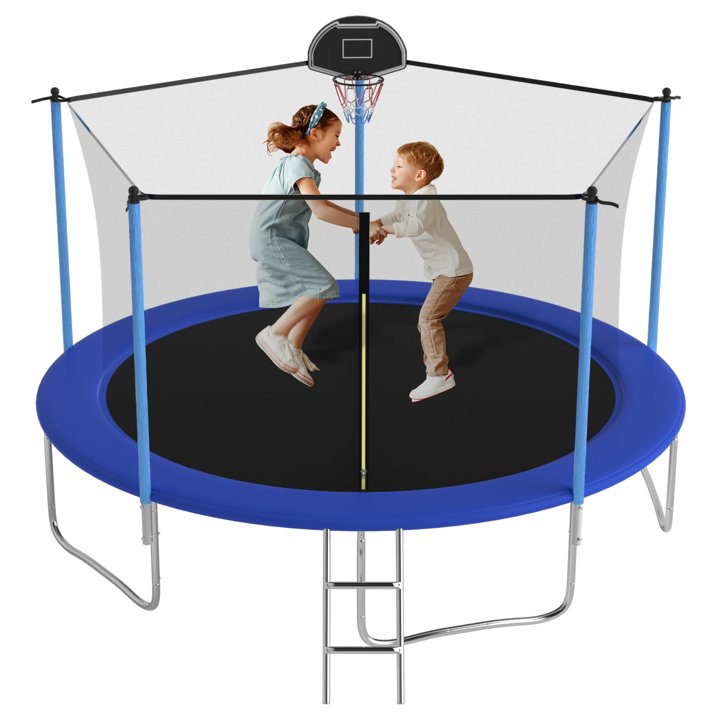 OVATOYS 1400LBS 14FT Trampoline for Adults and Kids,Trampoline with Enclosure,Basketball Hoop, Recreational Trampoline with Ladder, Heavy Duty Trampoline Capacity for 5 6 Kids