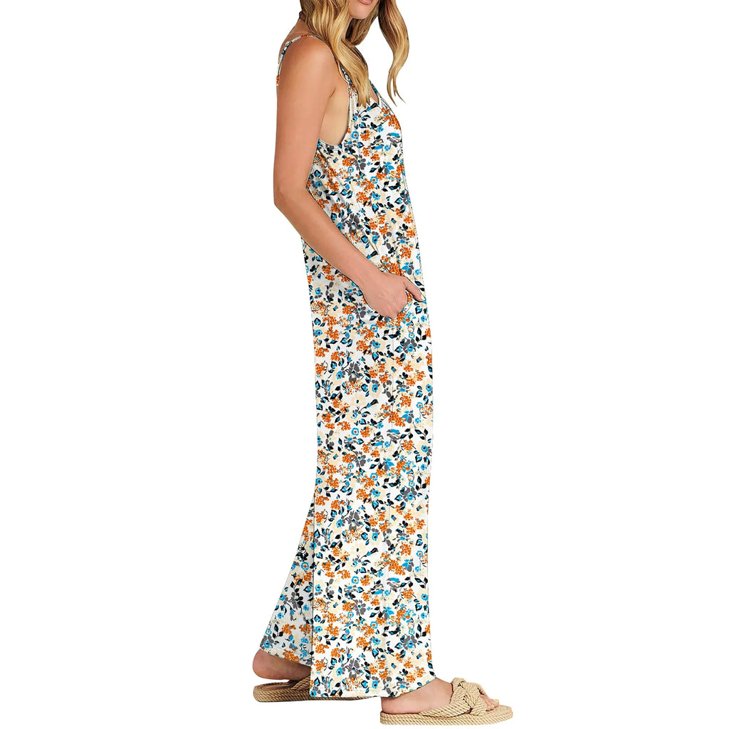 Fantaslook Jumpsuits for Women Casual Sleeveless Spaghetti Strap Rompers Boho Wide Leg Jumpsuits Overalls Dressy Trendy Outfits Clothes