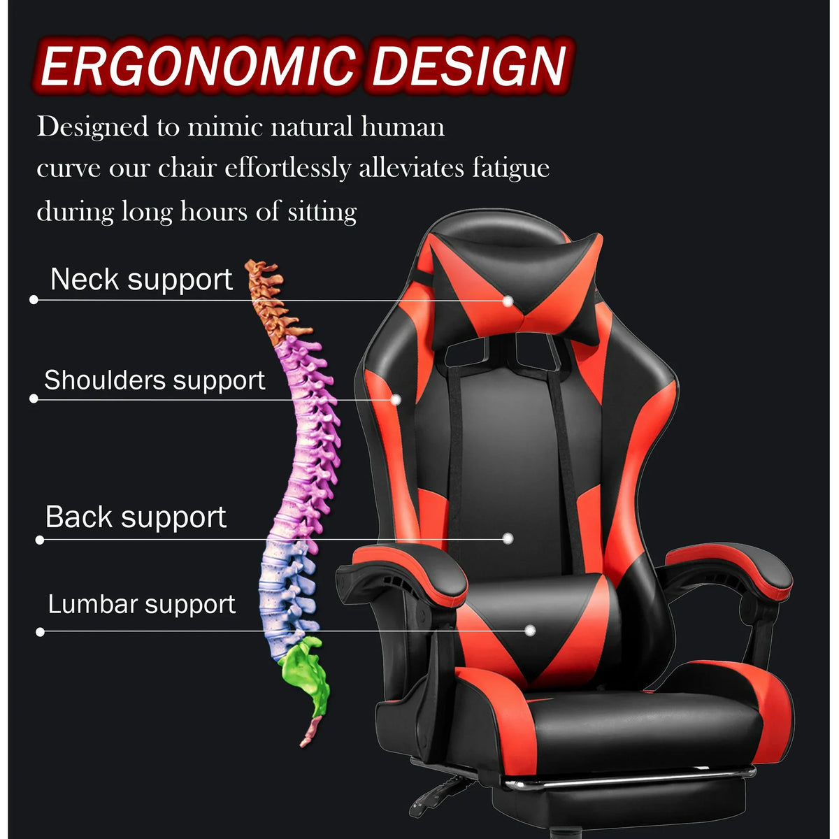 VIOLHEDO Gaming Chair with Lumbar Pillow Footrest PU Computer Racing Chair Red