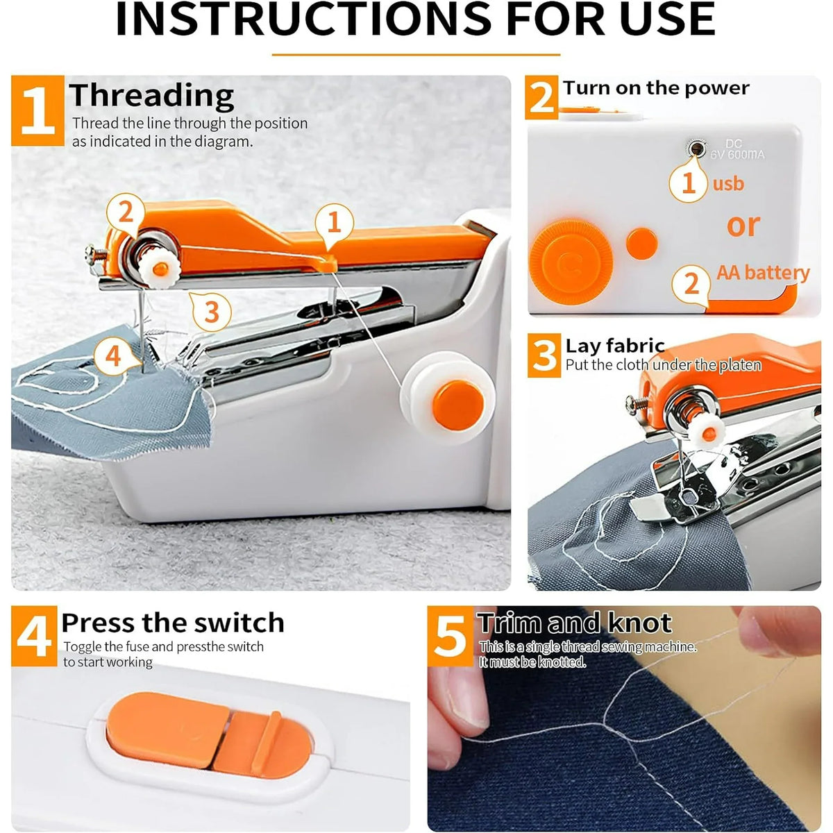 BSHAPPLUS 6PCS Mini Portable Sewing Machine, Hand Cordless Sewing Tool Handheld Sewing Machine, Essentials for Home Quick Repairing and Stitch Handicrafts