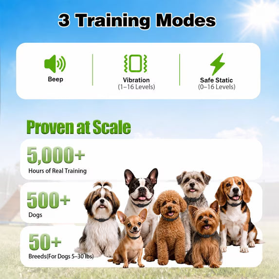 CICPAP Shock Collar for Small Dogs 5-30 lbs, Ultra-Compact Dog Training Collar with Remote, IPX8 Waterproof Rechargeable E-Collar with 3 Modes