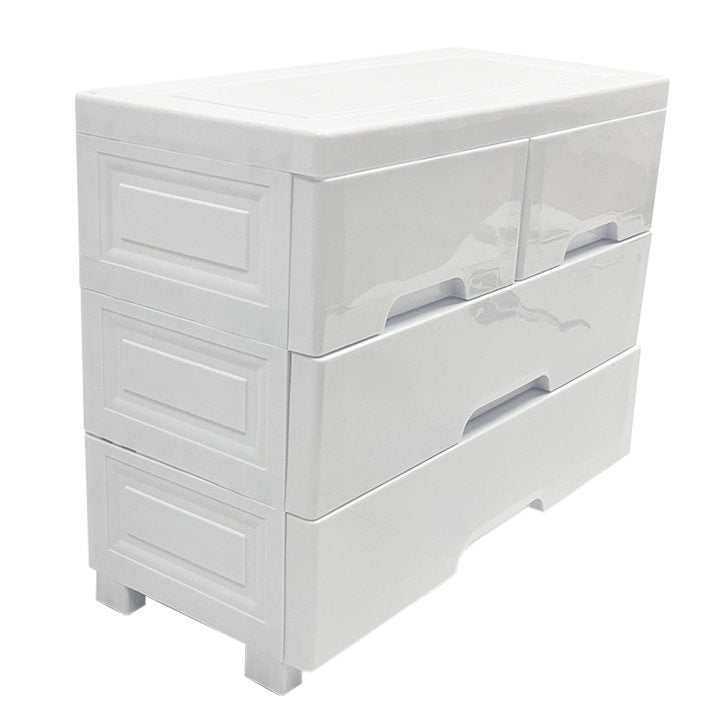 SUSUZI 4 Drawer Plastic Storage Nightstand, White,22"W x 12"D x 20"H