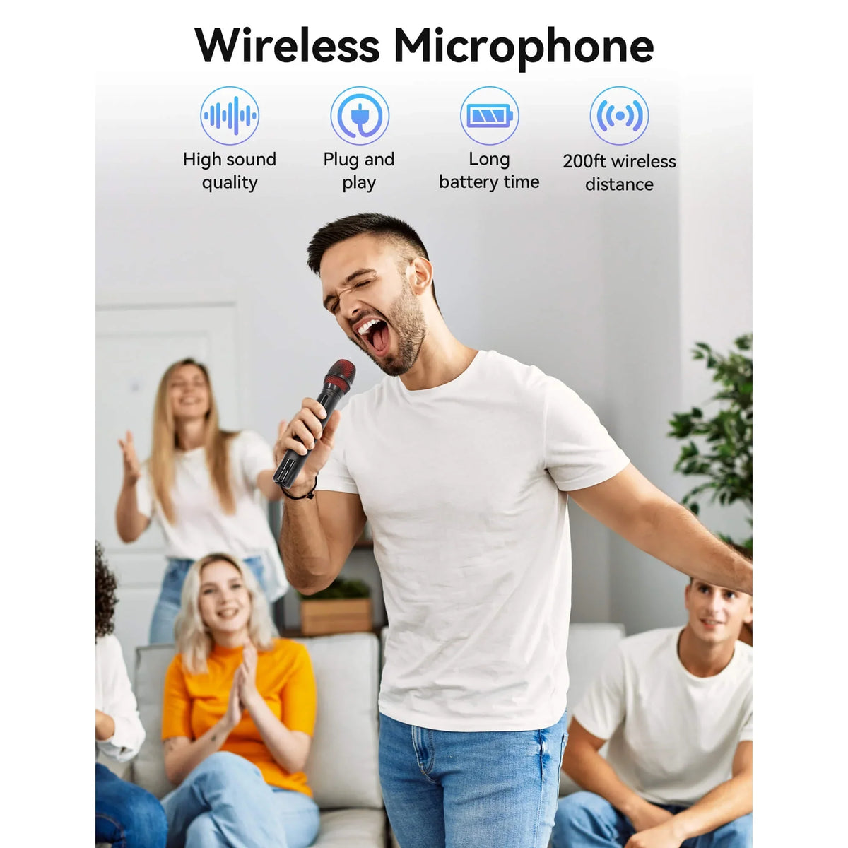 Fixdono Wireless Microphones, Rechargeable Karaoke Microphone Metal Dual Handheld Cordless Dynamic Mic System with Receiver for Singing, Speech, Wedding, Church, PA System, 200ft
