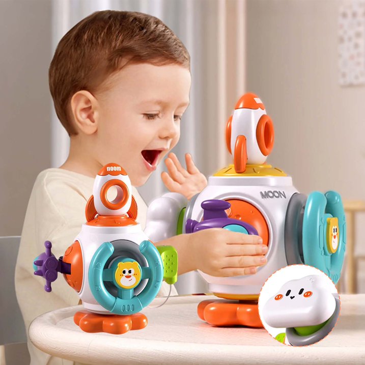 QXQ Montessori Toddler Toys for 1 3, 6 in 1 Travel Activities Busy Board Cube, Baby Sensory Toys for 6 12 18 Months Baby Gifts, One 2 3 Year Old Infant Boys Girls Educational Learning Toys (Rocket)