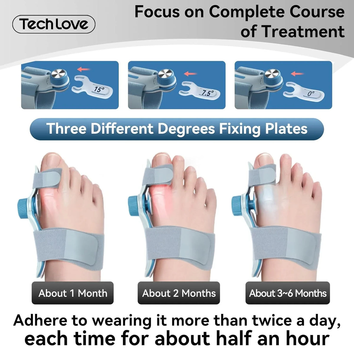 Bunion Corrector for Women Big Toe, Double Correction Adjustable Knob Toe Straightener, Grooved Silicone Pads Bunion Splints for Bunion Relief, Suitable for Left Right Feet, 1PCS