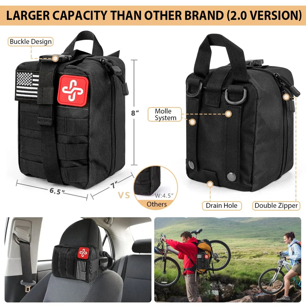 KAQINU Survival Kit 250 Pcs with Molle System Compatible Bag,Emergency Tent,Flashlight and more Great Gift for Men Camping Outdoor Adventures
