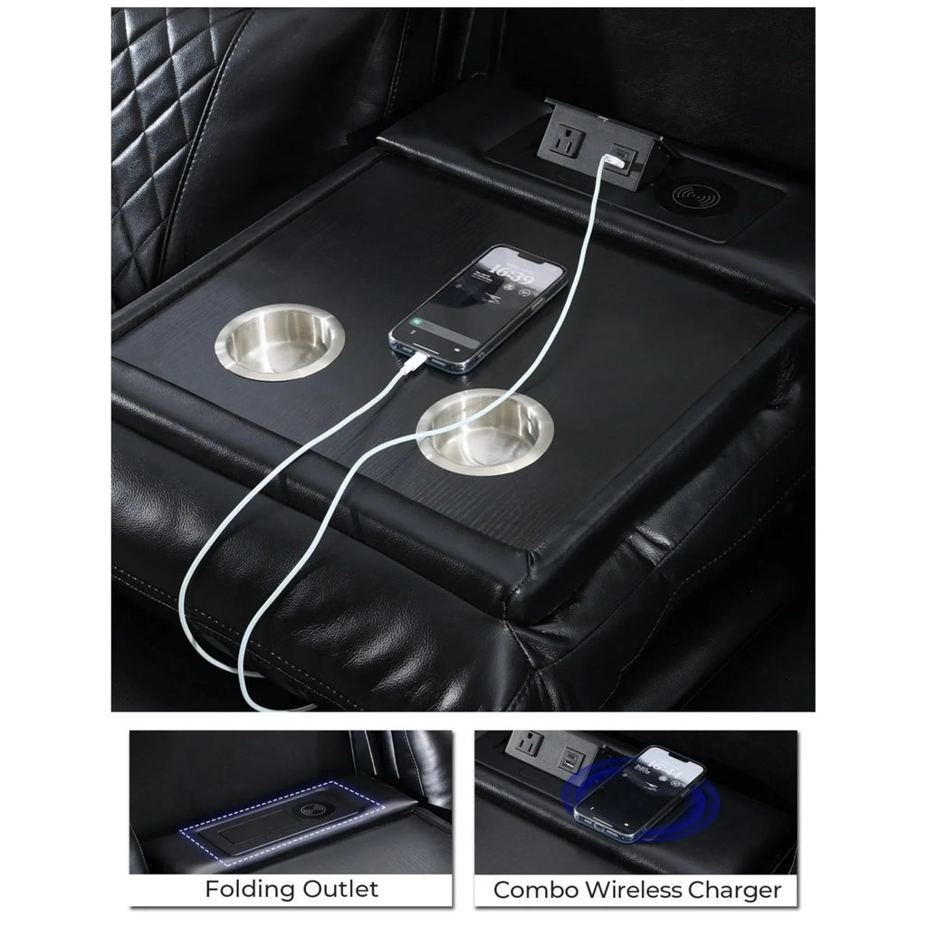 Othniel 2PCS Power Recliner Sofa Sets with Bass Speaker,Wireless Charger LED Light,USB Port,Gray