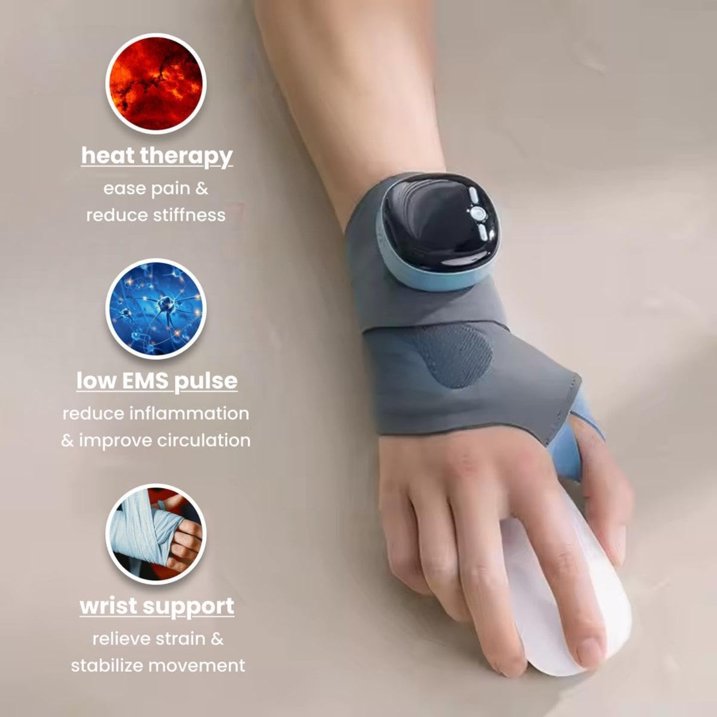 3 in 1 Wrist Support, 3 in 1 Wrist Support Low EMS Therapy, Wrist Brace Carpal Tunnel Right Left Hand for Men Women for Hand and Wrist Support and Tendonitis Arthritis Pain Relief (Grey)