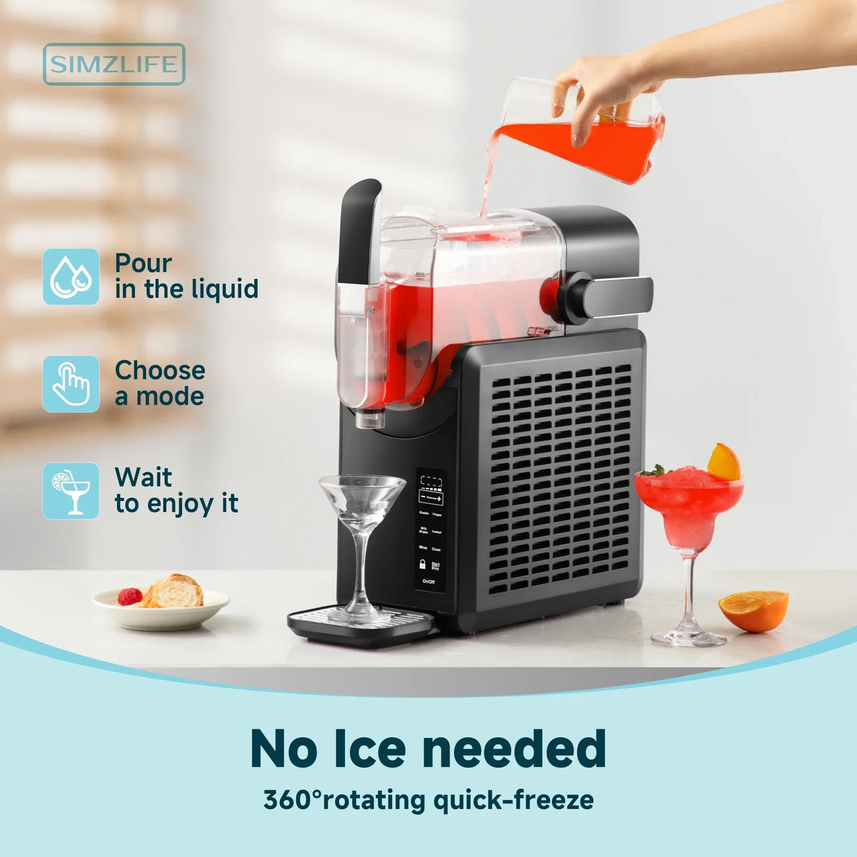 Simzlife Slushie Machine with HyperFreeze Technology - 88 oz 5-in-1 Professional Frozen Drink Maker, 5 Smart Modes, No Ice Needed, Ultra-Quiet Design, Black
