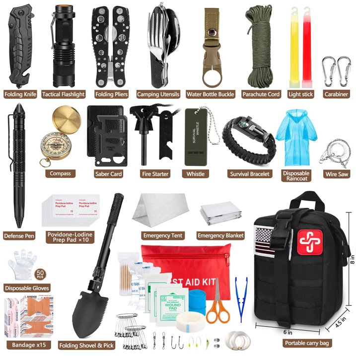 238Pcs Emergency Survival Kit and First Aid Kit, Professional Survival Gear Tool with Tactical Molle Pouch and Emergency Tent for Earthquake, Outdoor Adventure, Camping, Hiking, Hunting
