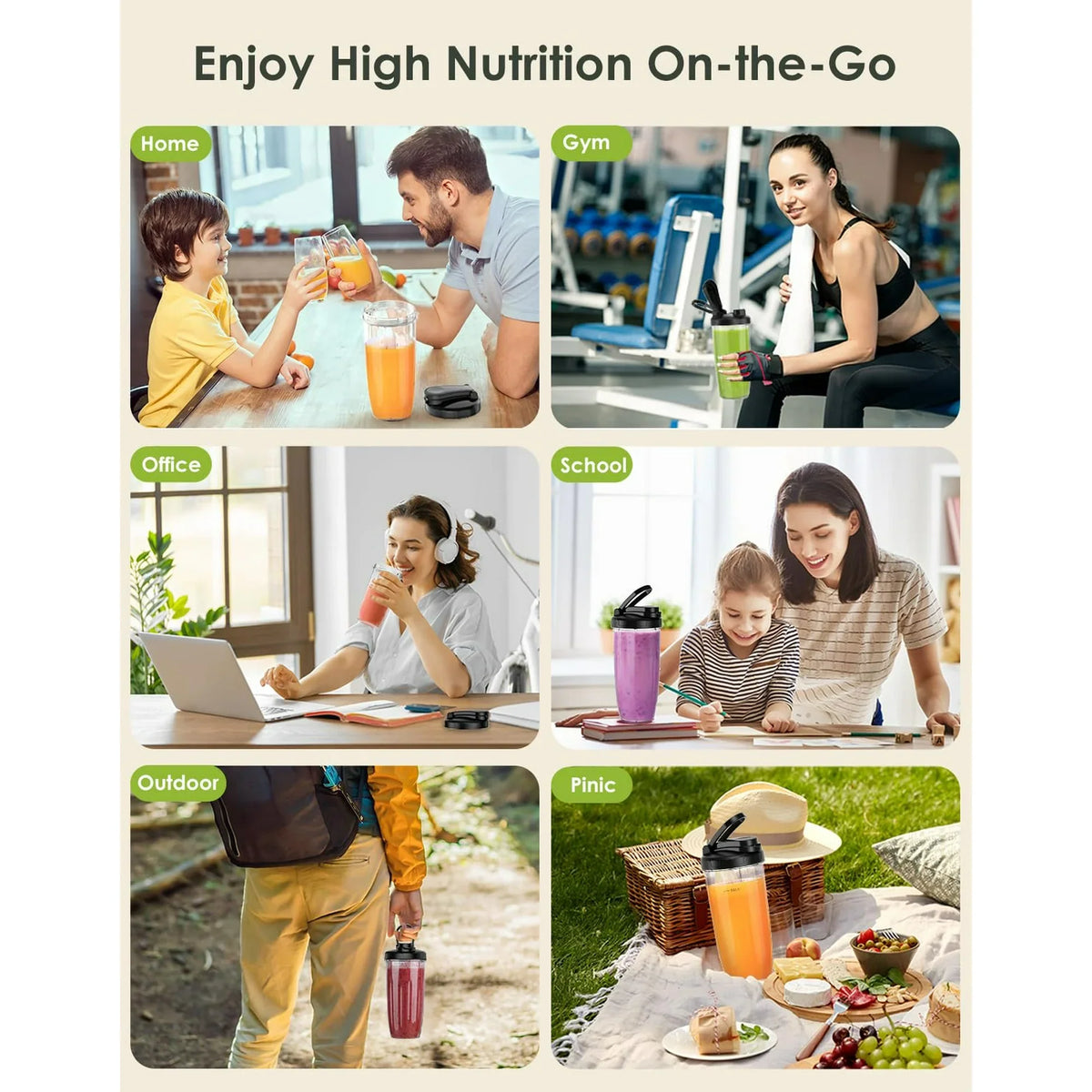 Lampick 1100W Smoothie Blender for Shakes and Smoothies, 3 IN1 Kitchen Personal Blenders and Grinder Combo for Protein Drinks, BPA Free