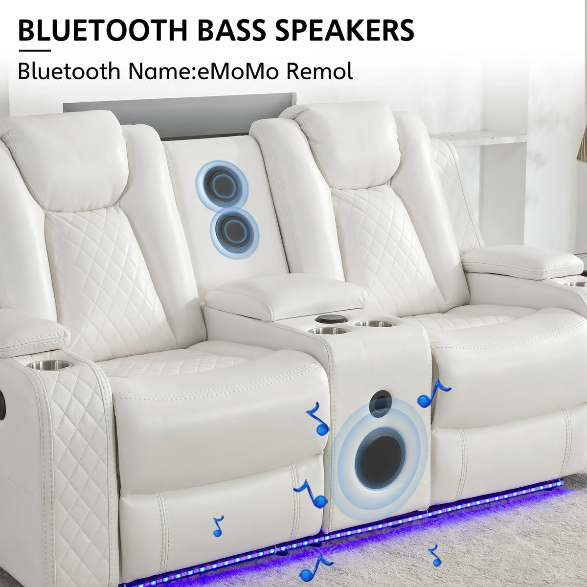Othniel 2PCS Power Recliner Sofa Sets with Bass Speaker,Wireless Charger LED Light,USB Port,White