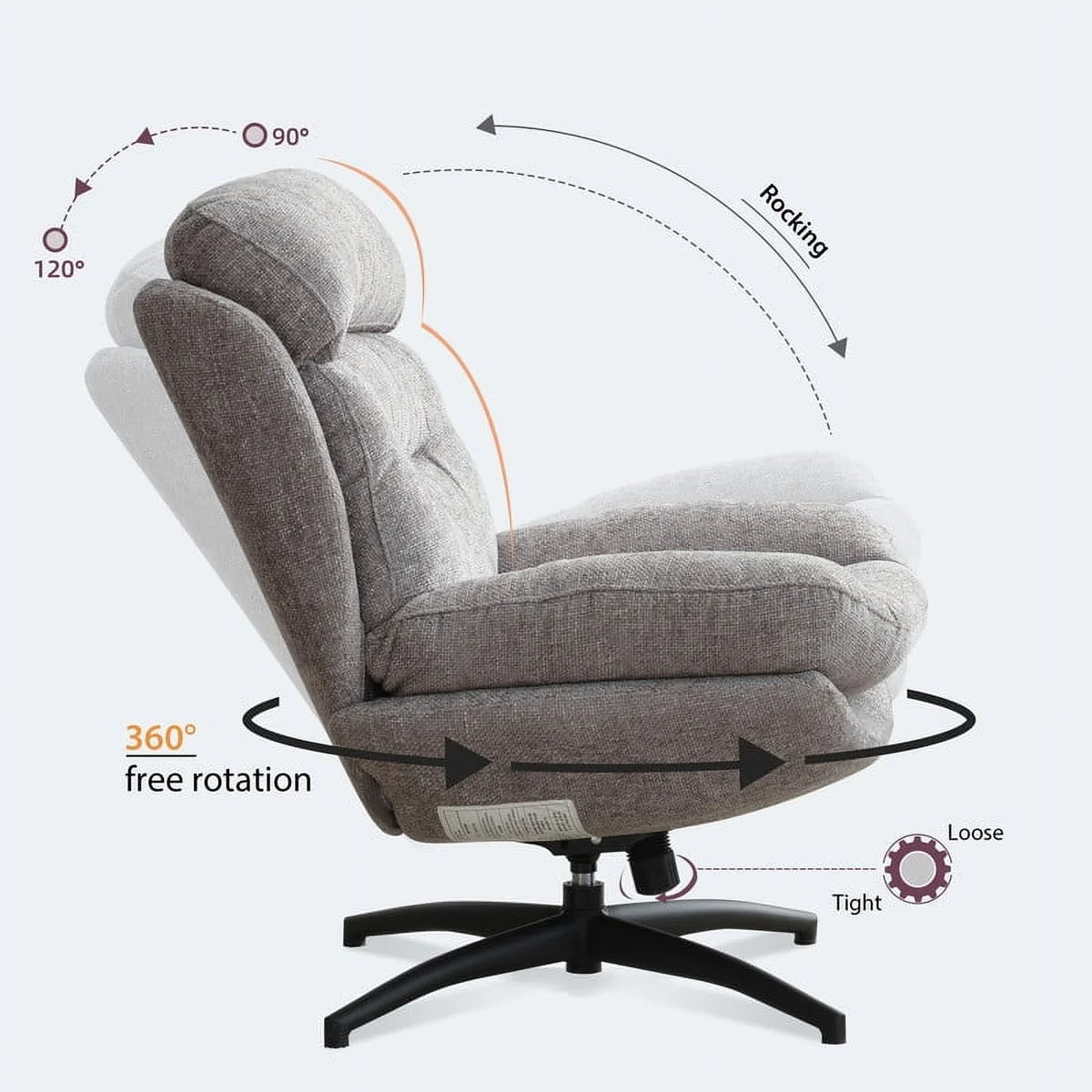 Othniel Gray Swivel Accent Chair with Ottoman Rocker Glider Chairs Ottoman Footrest Set