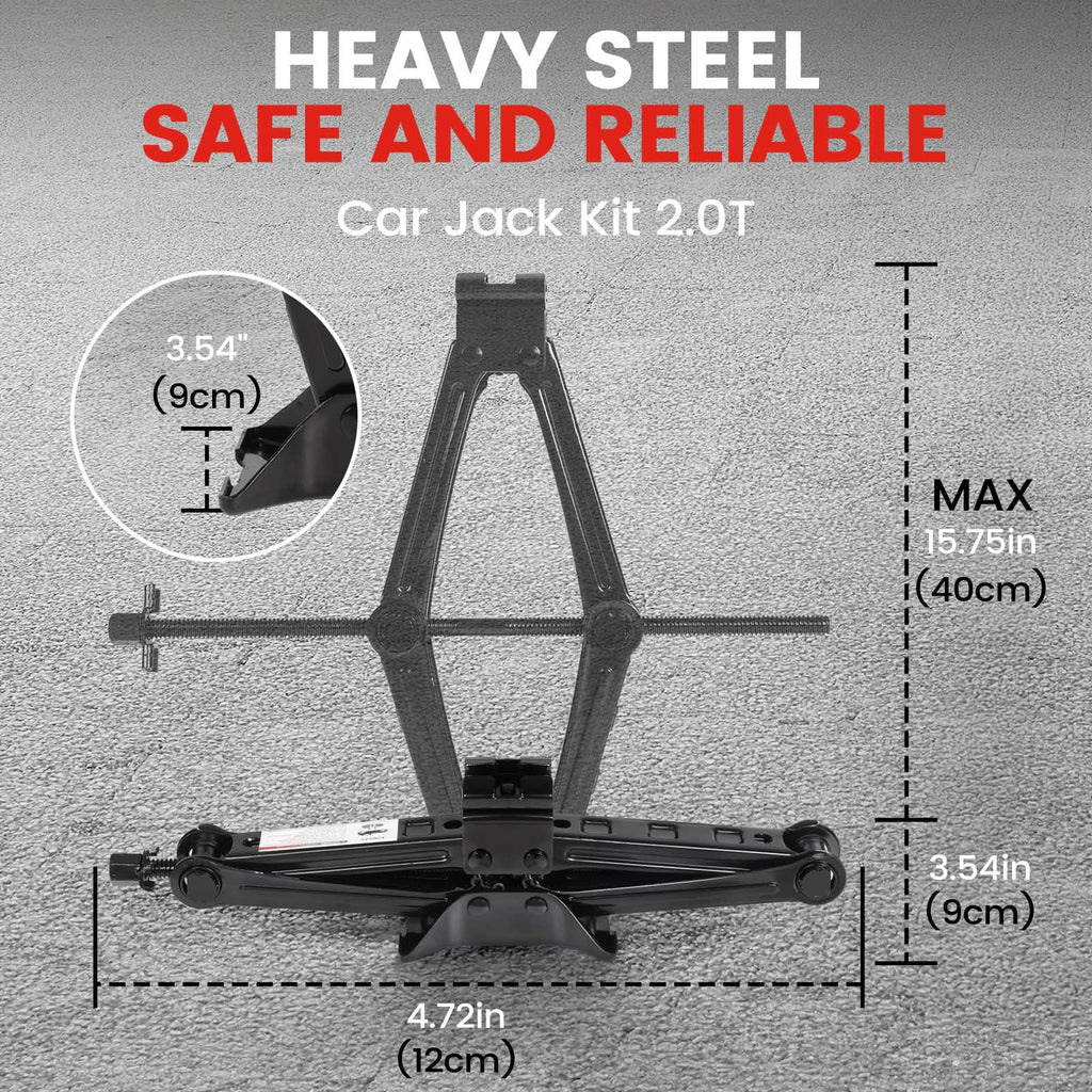 KROAK Scissor Jack Set 2 Ton (4409 lbs), 4.33 15.75 Lifting Range, 9PCS Car Emergency Kit Scissor Jack for Car RV SUV Truck