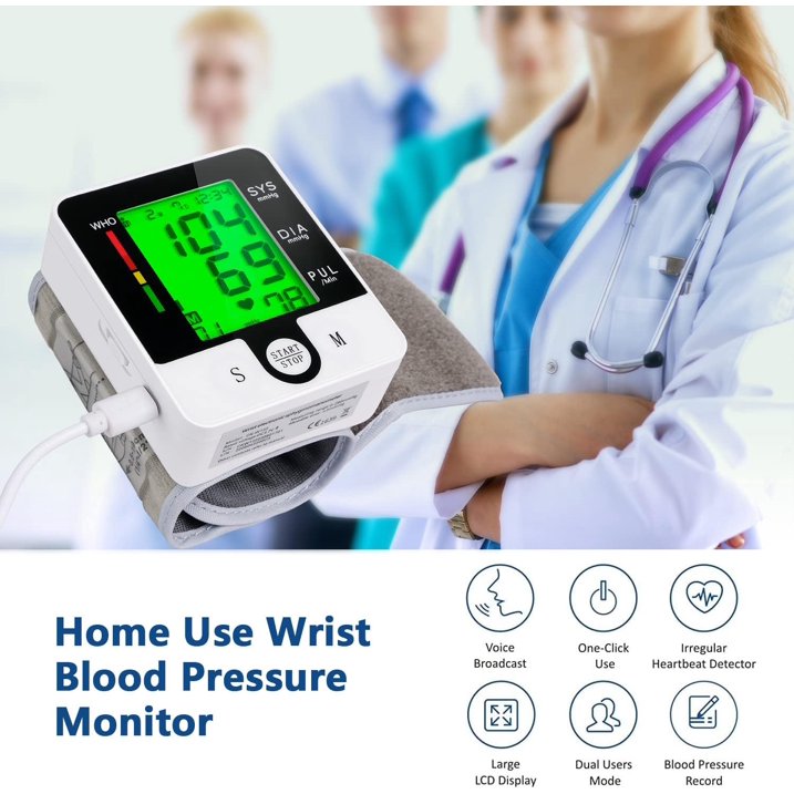 SUWU Wrist Blood Pressure Monitor, Talking Digital Automatic Blood Pressure Machine, Rechargeable Blood Pressure Cuff for Home Use, Adjustable Bp Cuff, Large 3 Color Backlit LCD Display