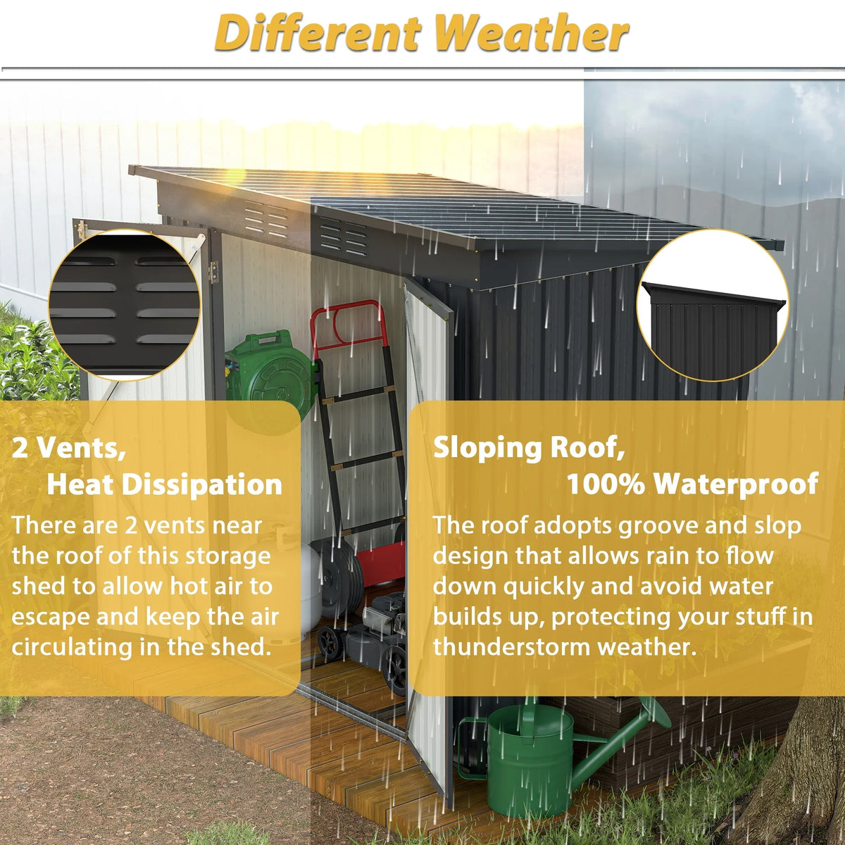 6 x 4 ft Outdoor Storage Shed with Floor Base, Metal Garden Storage Shed with Lockable Door, All Weather Outdoor Garden Tool Shed with Air Vent, Outside Storage Sheds for Backyard Patio Lawn, Black