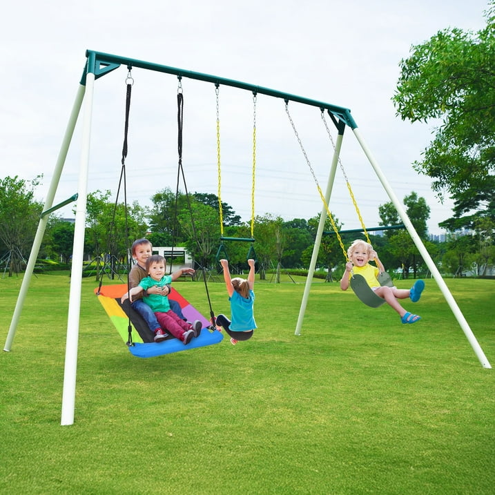 KloKick Heavy Duty Metal Swing Set for Kids  Adults, 600lb Capacity, Includes Trapeze Bar, Belt Swing  Platform Swing for Outdoor Fun