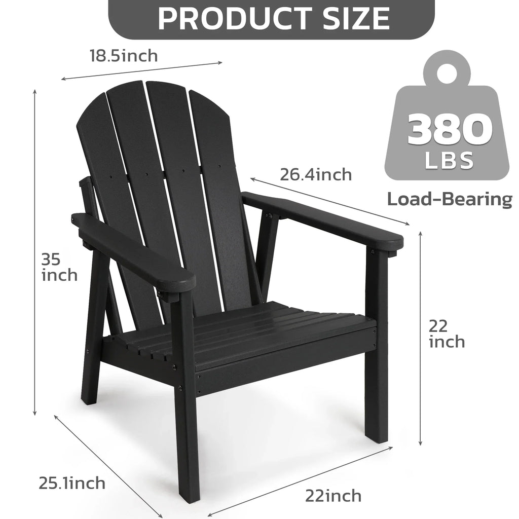 Plastic Adirondack Chair, HDPE Weather Resistant Adirondack Chairs, Black