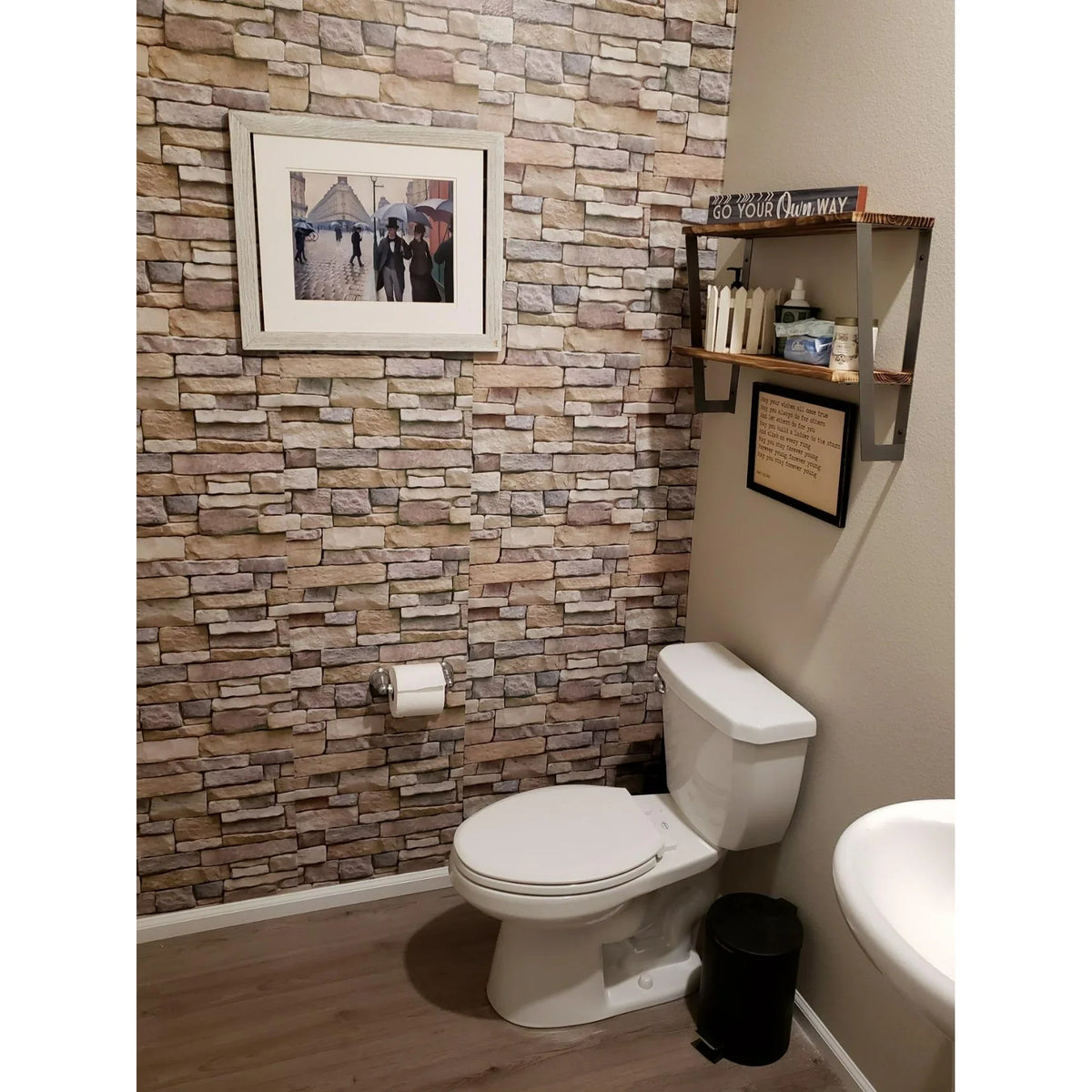 BSHAPPLUS 17.7in x 33ft wallpaper,Stone Peel and Stick Wallpaper,Brick Self Adhesive Removable Wallpaper,Contact Paper for Bathroom Kitchen Walls,48.7 sq. ft.