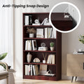 Farini 5 Tiers Bookcase, Wooden Bookcase with Adjustable Shelves for Home, Office, Mahogany