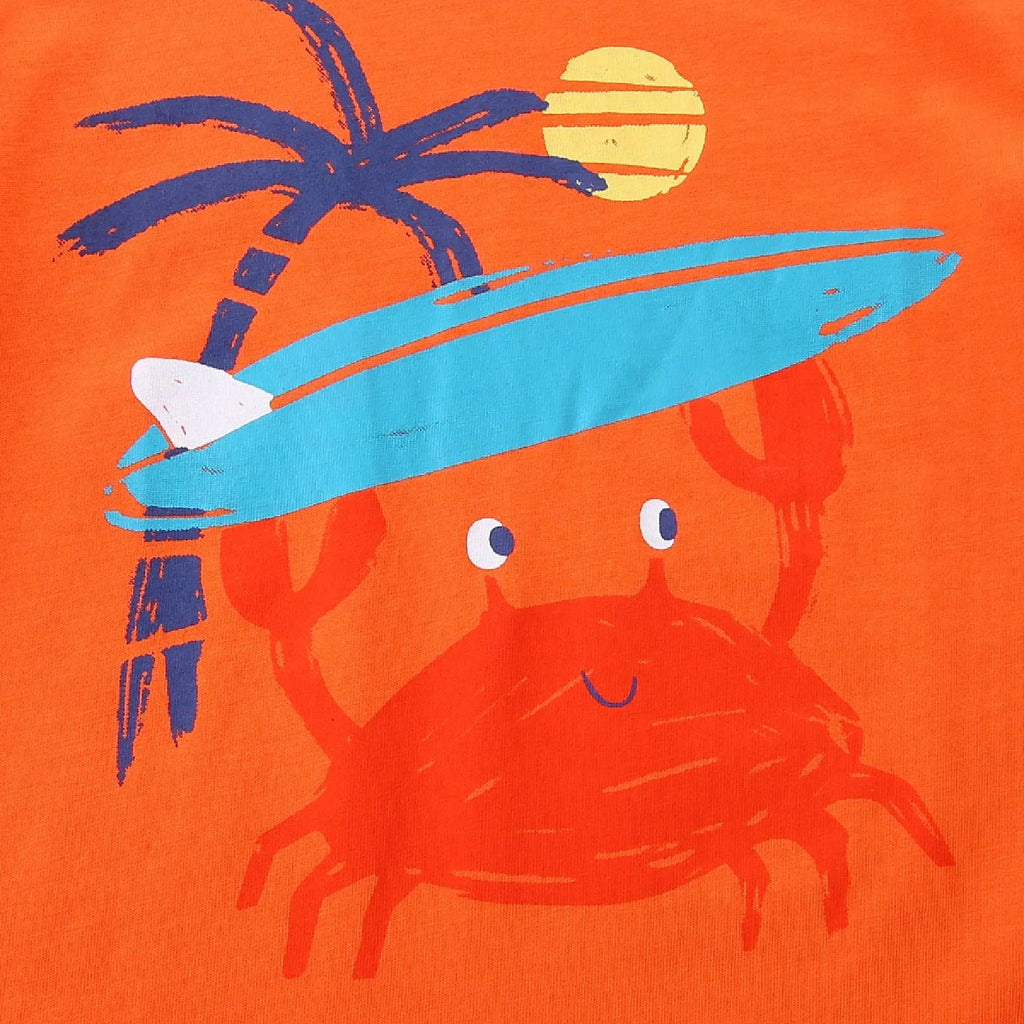 HILEELANG Toddler Boy Summer Short Clothes Sets Outfits Easter Cotton Orange Crab Shirts Shorts Playwear 2T
