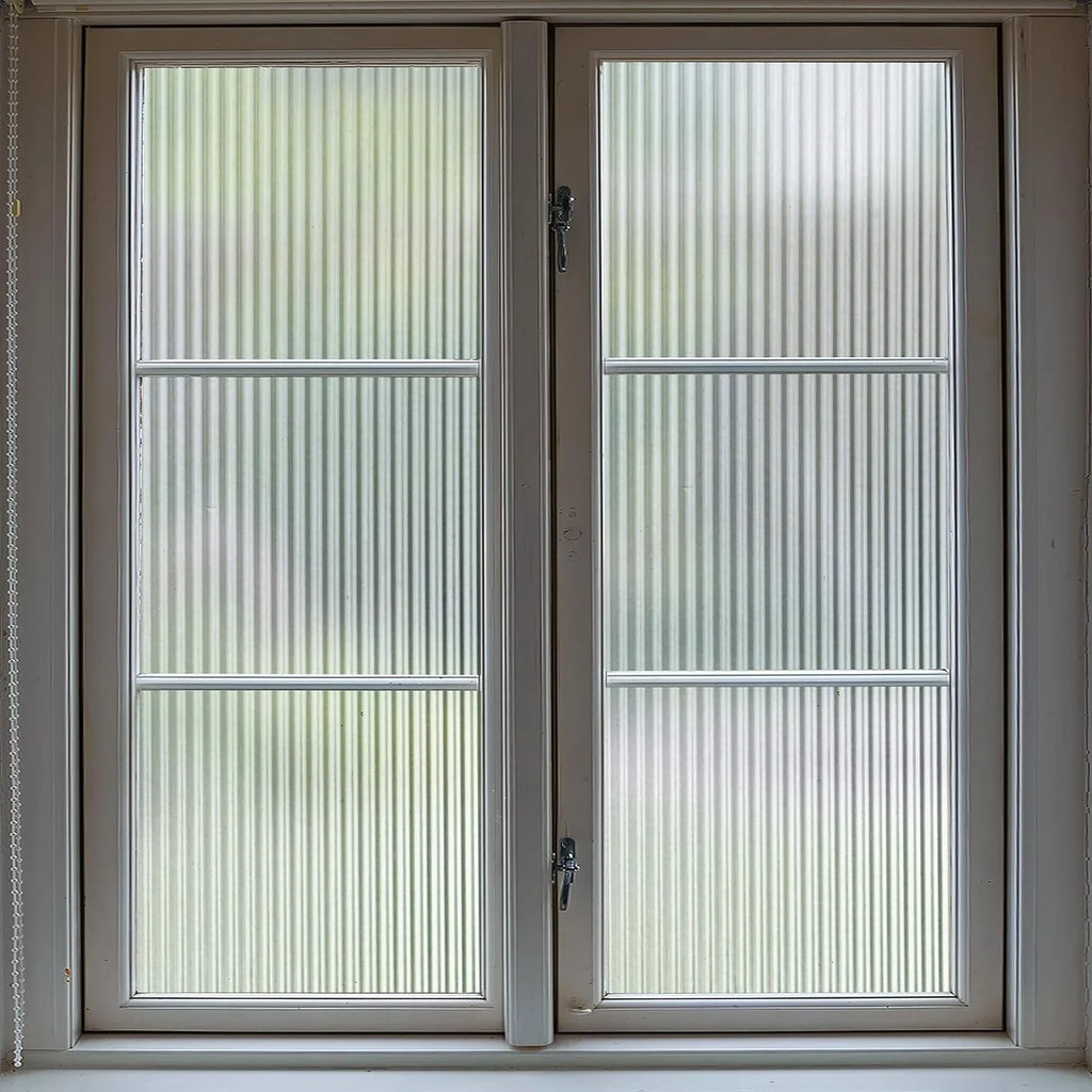 BSHAPPLUS 17.7"x78.7"Reeded Glass Window Privacy Film,Fluted Glass Window Film,Frosted Window Sticker,3D Window Decals Non Adhesive for Bathroom Living Room Office