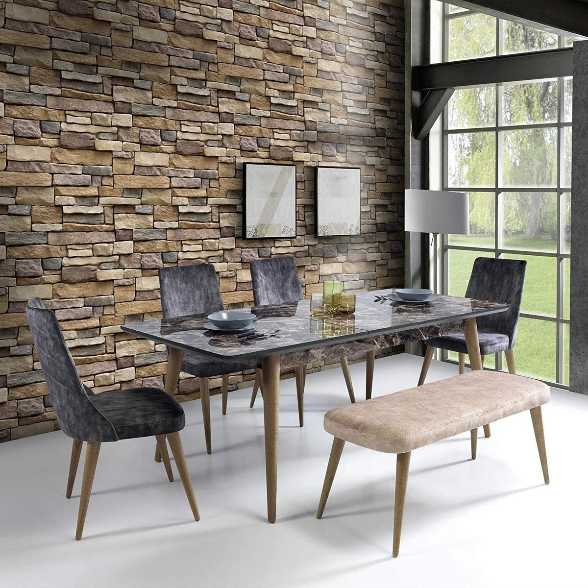 BSHAPPLUS 17.7in x 33ft wallpaper,Stone Peel and Stick Wallpaper,Brick Self Adhesive Removable Wallpaper,Contact Paper for Bathroom Kitchen Walls,48.7 sq. ft.