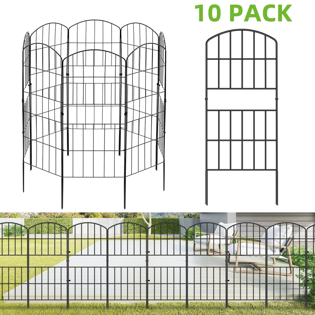 BSHAPPLUS Garden Fence 10 Pack ,36in (H) x 11ft (L) Metal Fence,Rustproof Decorative Fence,Animal Wire Fence,Wrought Iron Fence, Outdoor Picket Fencing No-Dig for Yard, Lawn and Patio Borders