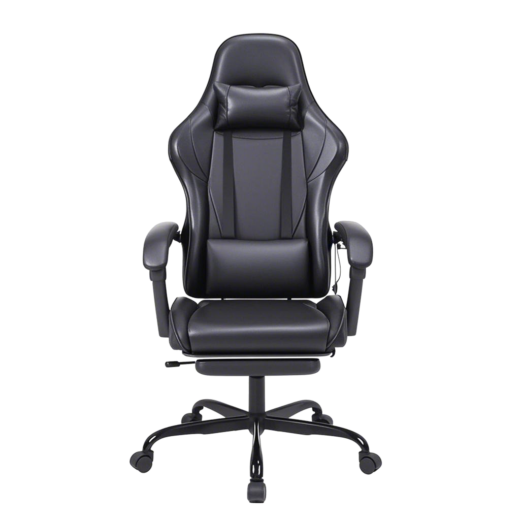 Black Gaming Chair with Footrest and Massage Ergonomic Video Gamer Chair for Adults Leather Gaming Chair High Back Swivel Reclining Computer Chair for Home Office