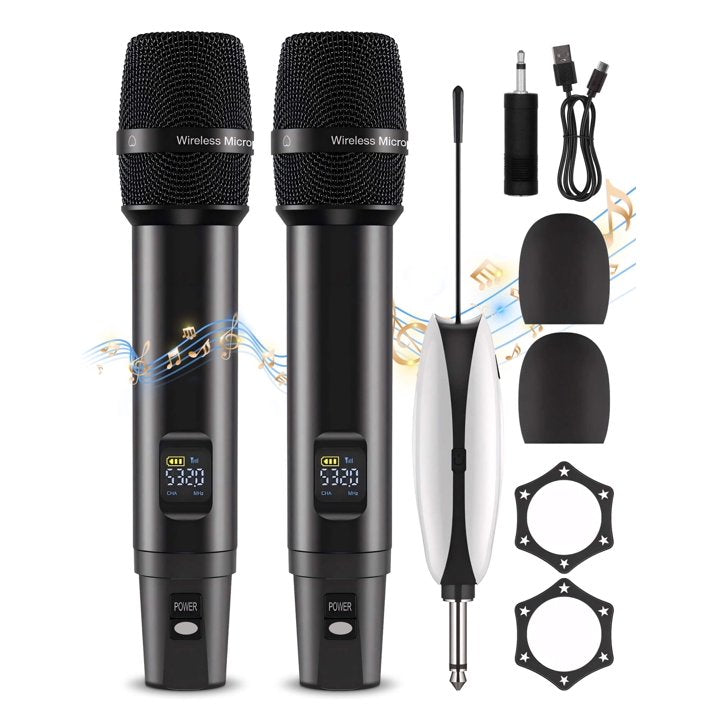 Fixdono Wireless Microphones, Metal Dynamic Microphone System with Rechargeable Receiver for Karaoke Singing, Wedding, DJ, Party, Speech, Church, Class, 240ft