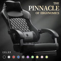 Dowinx Ergonomic Gaming Chair with Pocket Spring Cushion & Massage Lumbar Support  High Back Office Computer Chair with Footrest for Adults, 300LBS Capacity, Leather Design， Black
