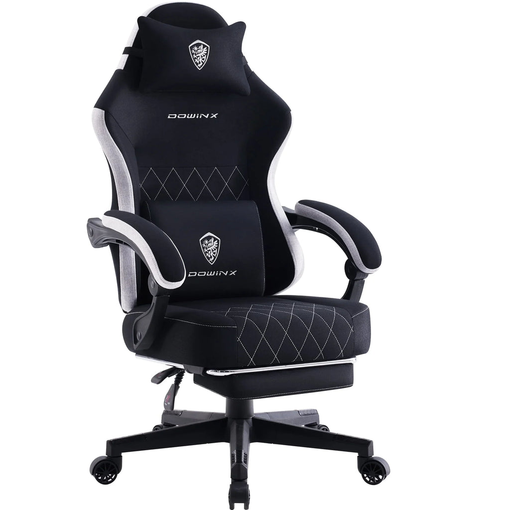 ‌Dowinx Fabric Gaming Chair with Pocket Spring Cushion High Back Ergonomic Office Chair, Adjustable Footrest & Lumbar Support, 300lbs Capacity, Black