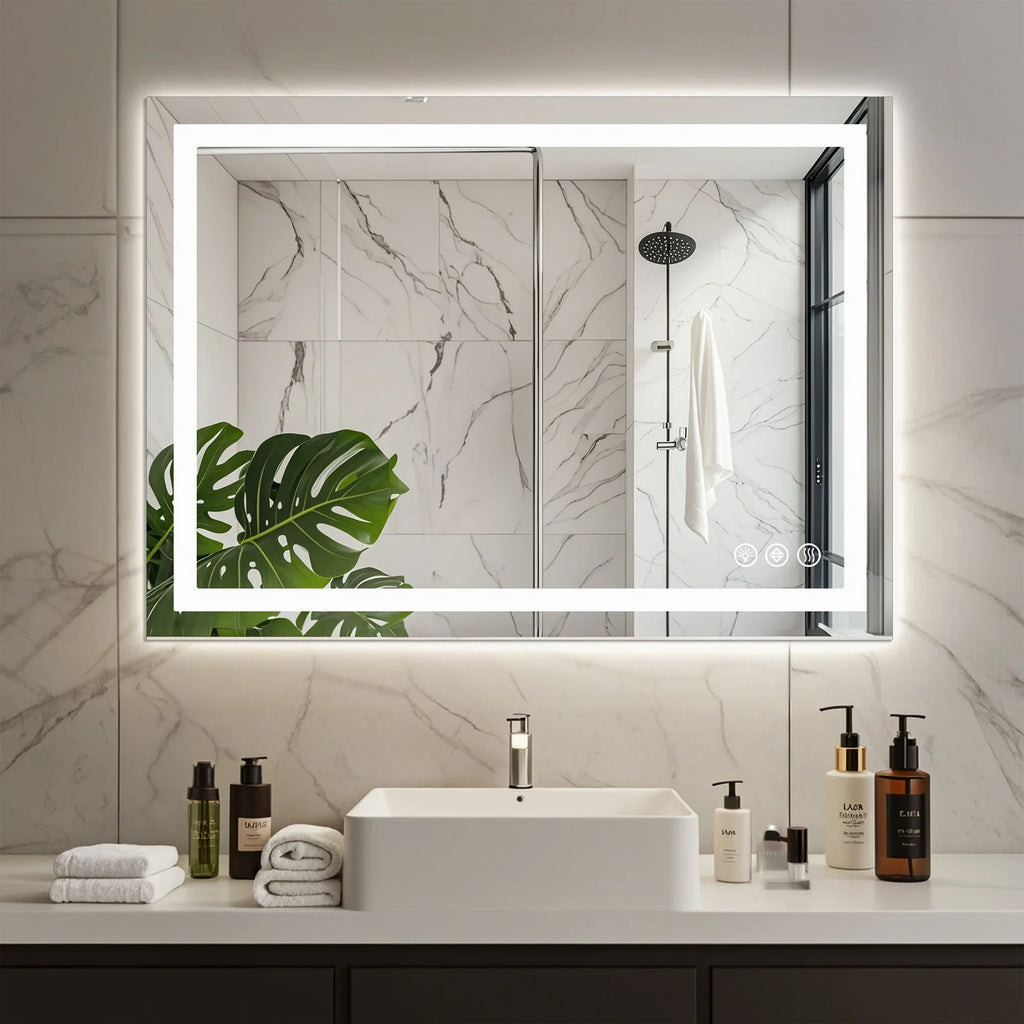 EDX 24"X32" Anti-fog LED Bathroom Mirror with Dual Light Source and Three Lighting Modes, White