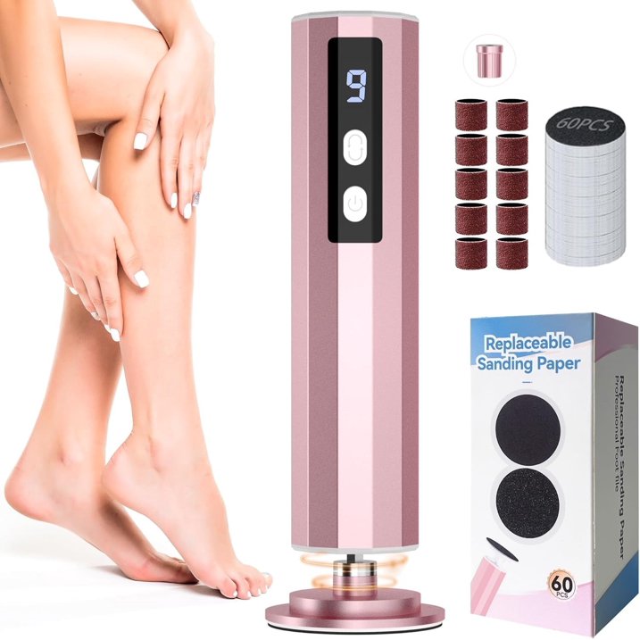 Electric Foot File  Callus Remover for Feet,9 Adjustable Speed Foot Scrubber with 40 Pcs Sandpaper Discs,Professional Pedicure Tool for Dead Skin and Calluses  Pink