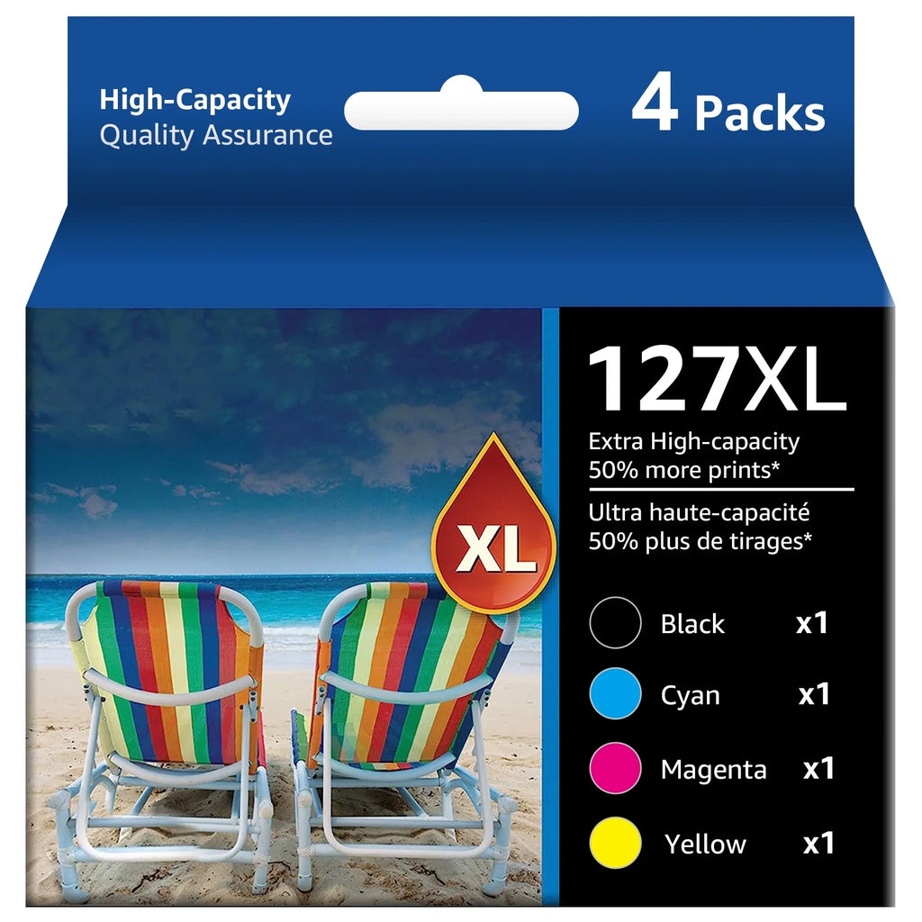Epson 127 T127 Ink Cartridge Replacement for Epson 127 T127 Use with Epson NX530 WF-3520 WF-3530 WF-3540 WF-7010 WF-7510 7520 545 645 (Black, Cyan, Magenta, Yellow, 4-Pack)