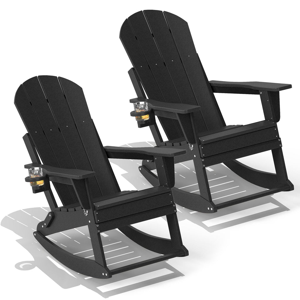 FOOWIN Outdoor Rocking Adirondack Chair Set of 2, HDPE Patio Porch Rocker Chair for Balcony, Black
