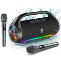 FanFun Karaoke Machine for Aldult, Waterproof Bluetooth Speaker with 2 Microphones, Portable Karaoke Speaker with DJ Light, Deep Bass Wireless Speaker PA System, Support USB/AUX/ TF Card/ Mic/ TWS