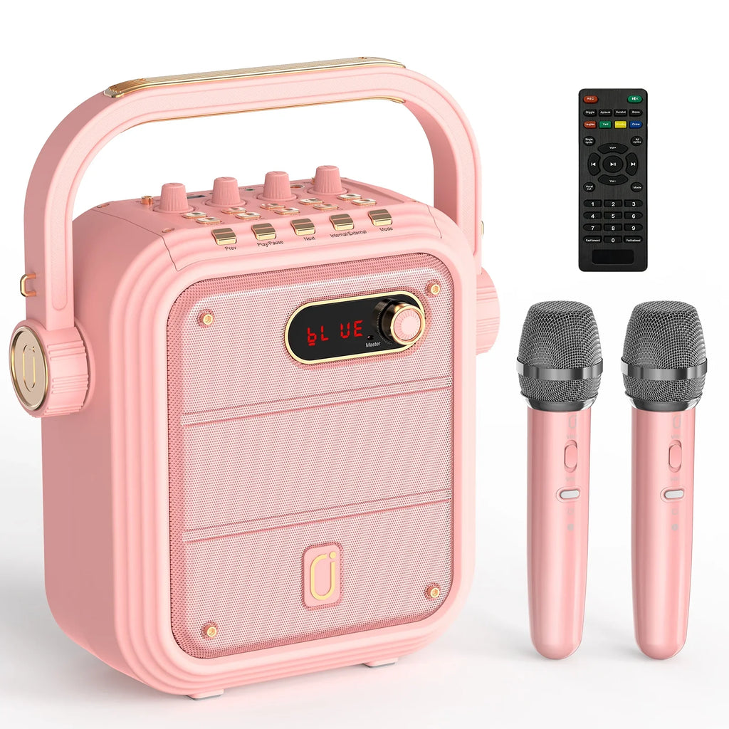 FanFun Portable Speaker, Loud Stereo Sound Pink Bluetooth Speaker with Treble/Bass Adjustment, 8 Sound Effects Party Speaker with PA System for Party/Livestream