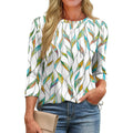 Fantaslook Womens Plus Size Tops 3/4 Sleeve Pleated Dressy Blouses Crew Neck Casual Tunic Tops Summer Shirts