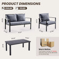 Farini Outdoor conversation sets, 4 Pieces Metal Patio Furniture Set with 2 Single Sofas, Loveseat & Coffee Table, for Garden, Backyard, Balcony (Dark Gray)